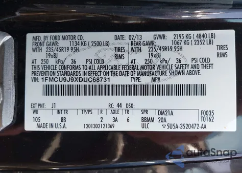 2013 Ford Escape Titanium from USA, damaged, VIN 1FMCU9J9XDUC68731